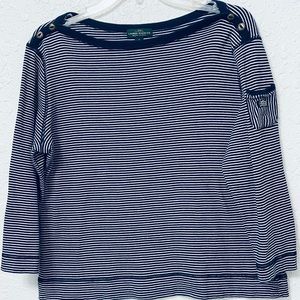 Ralph Lauren Jeans Navy Striped knit top. Size XL